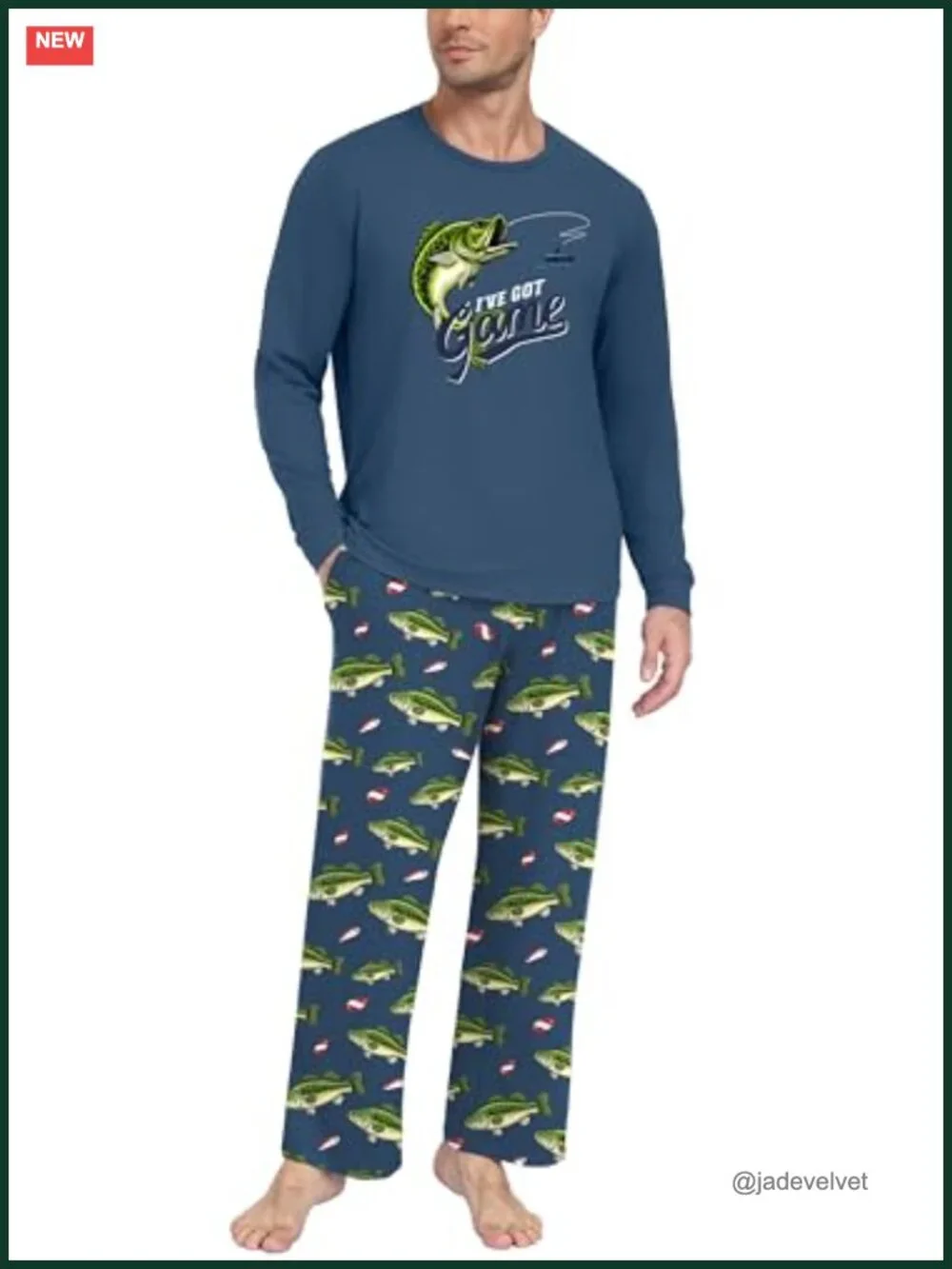 Men's Fishing Bass Pajama Set Long Sleeve Lightweight Sleepwear Loungewear